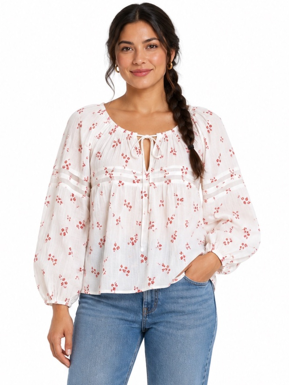 Universal Thread Peasant Blouse with Red Floral Print
